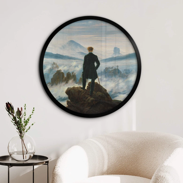 Poster Friedrich - Der Wanderer über dem Nebelmeer - Rund - aus der LandIDEE Wohnen & Deko Kollektion 