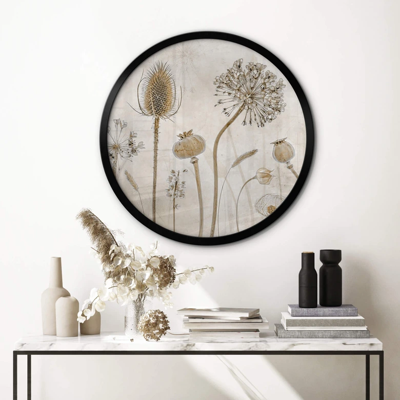 Poster Disher - Torkade blommor - Rund 