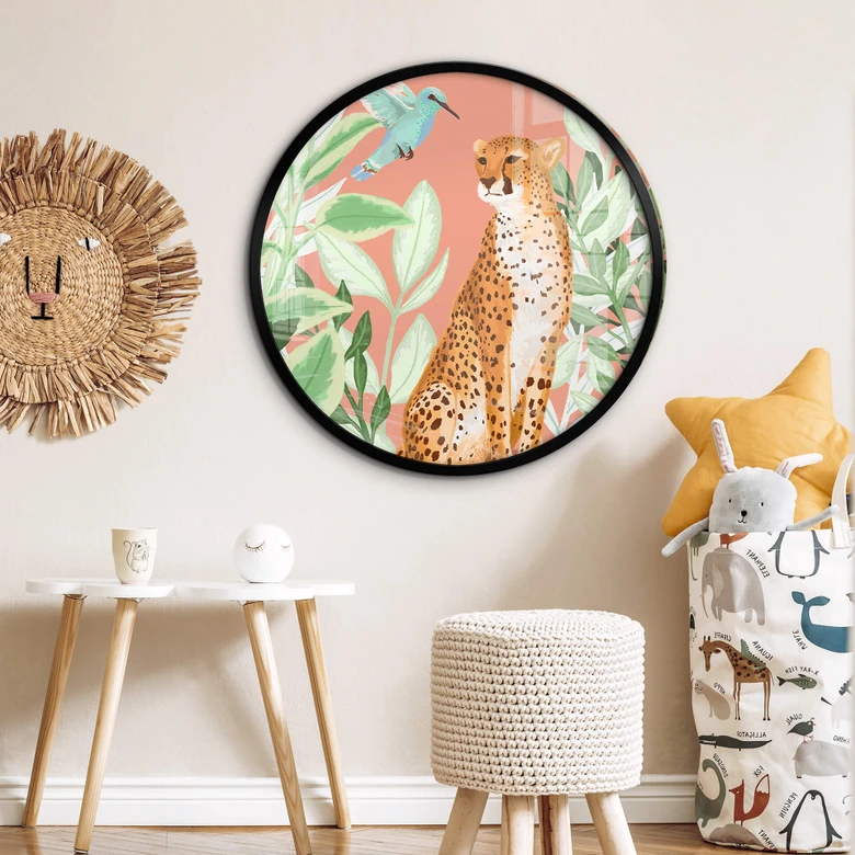 Poster Goed Blauw - Tropisch Pink - Rund 