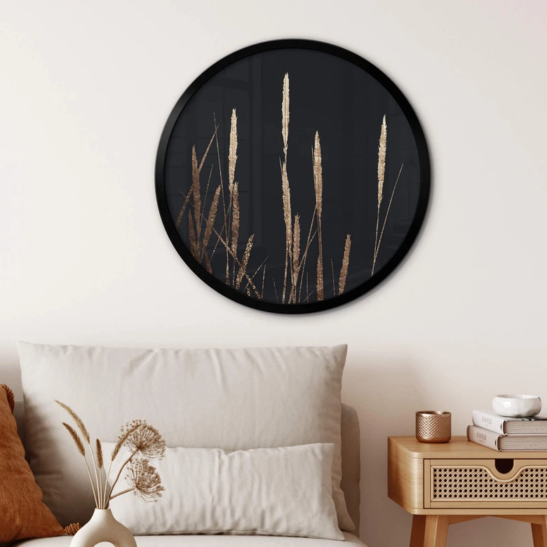 Poster Kubistika - Goldene Felder - Rund 