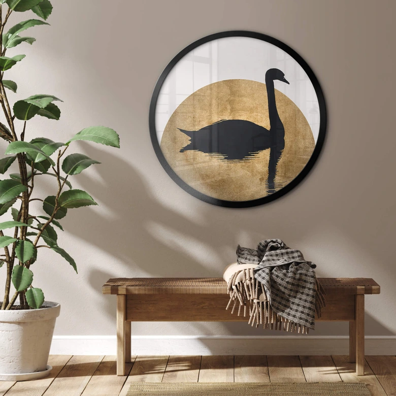 Poster Kubistika - Schwanensee im Vollmond - Rund 