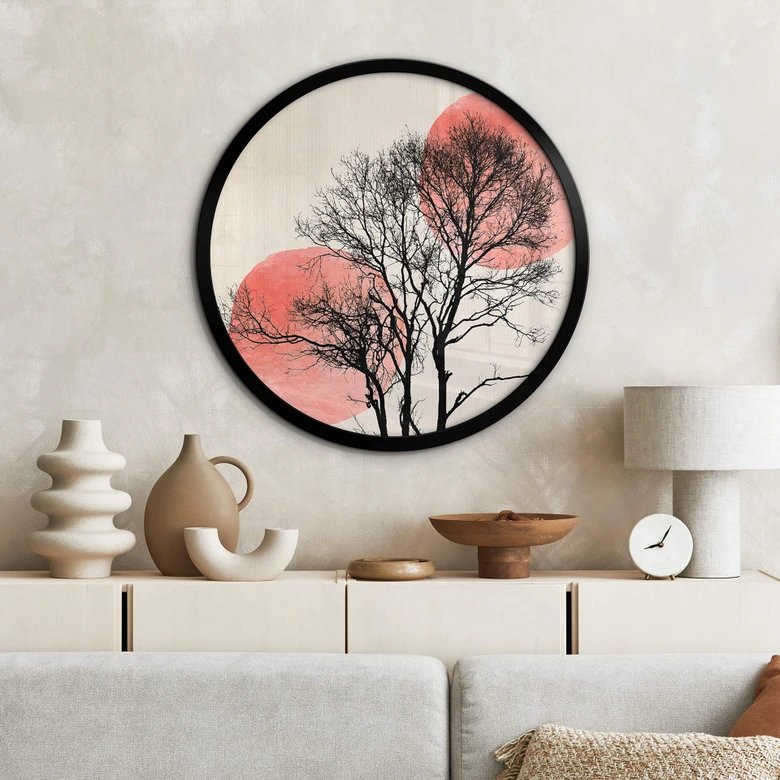 Poster Kubistika - Sonne und Mond hinter dem Baum - Rund 