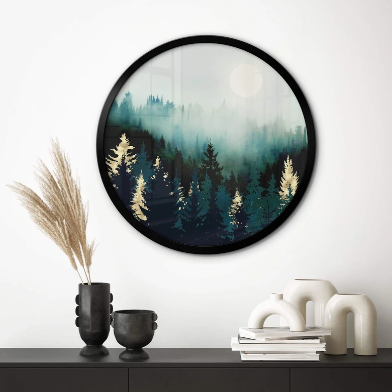 Poster SpaceFrog Designs - Nebliger Wald - Rund 