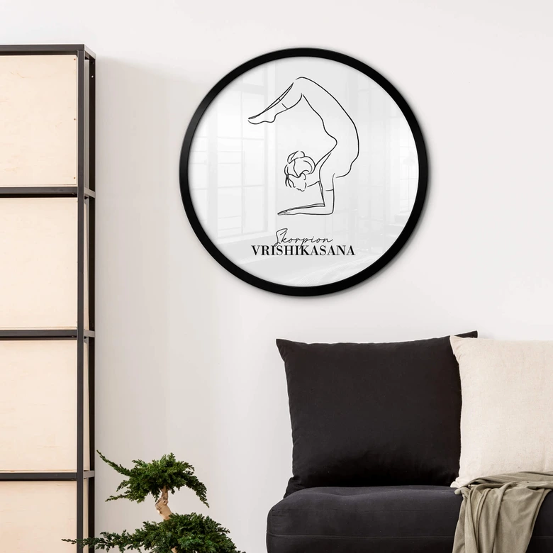 Poster Yoga Scorpion - Linjeteckning - Rund 