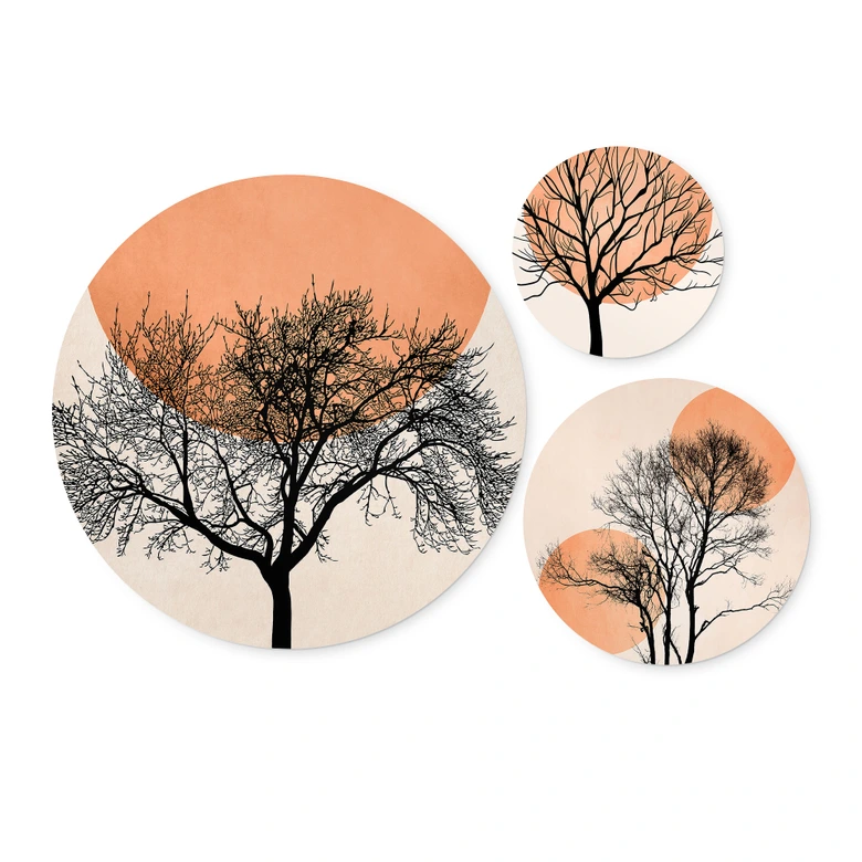 Plakat Sæt Kubistika - Varm solnedgang i ferskenfarver (3 stk.) 