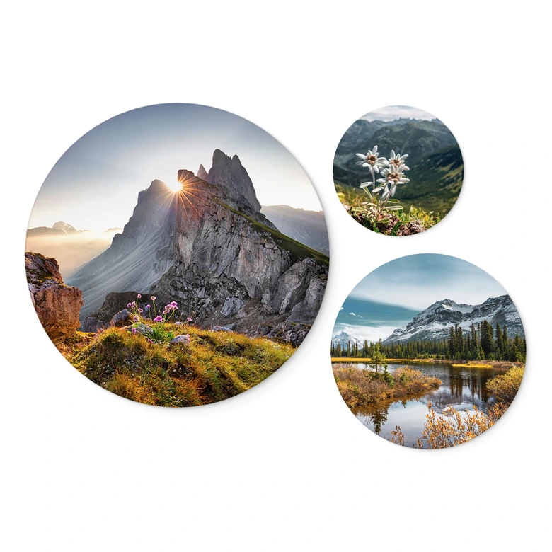 Glasbilder-Set Beeindruckende Berglandschaften (3-teilig) - Rund 