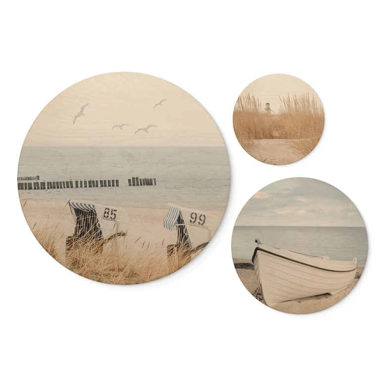 Wandcirkel Hout Close to Sea (3-delig) 