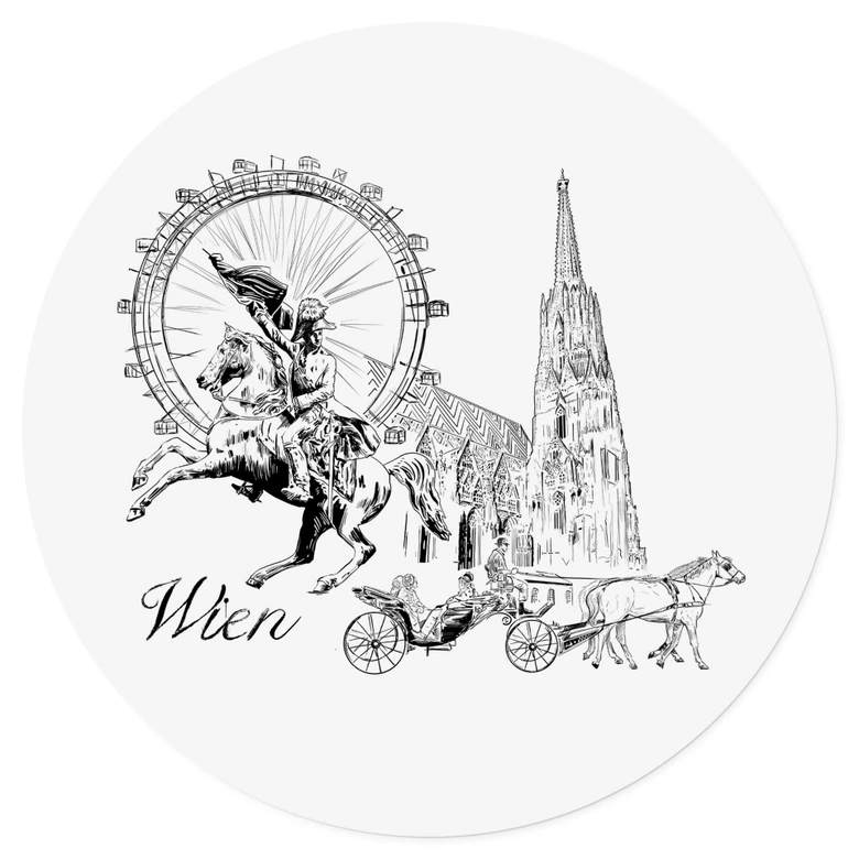 Wallsticker Wien - Sort og hvid - Rund - Elsk din by 
