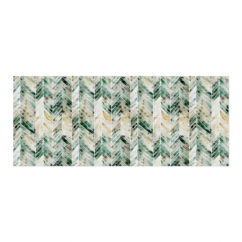 Self-adhesive kitchen splashback Green watercolor herringbone pattern - Treechild 