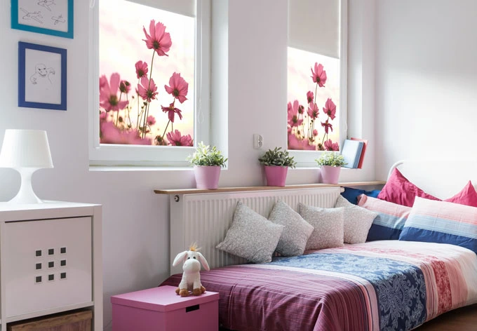 Sichtschutzfolie Pinke Kosmeen - quadratisch 