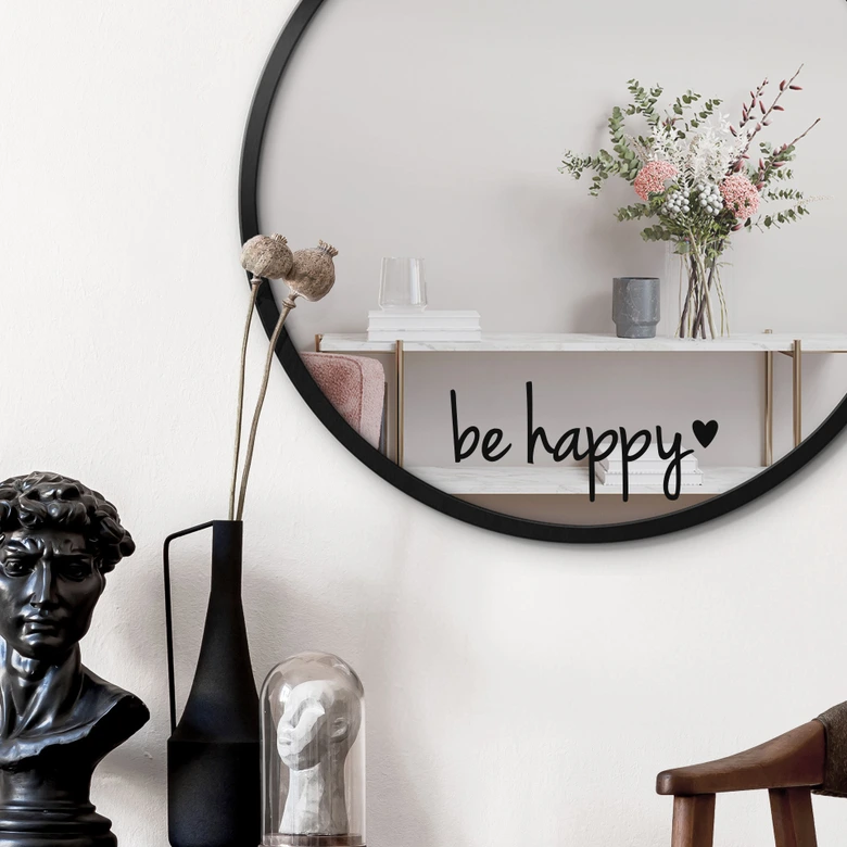 Autocollant miroir be happy + cœur 