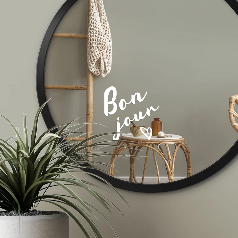 Spiegelaufkleber bon jour + Herz 