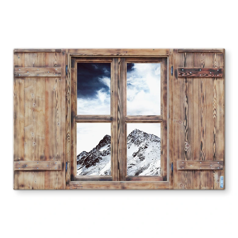 Spritzschutz 3D Holzfenster - Snow Mountain 