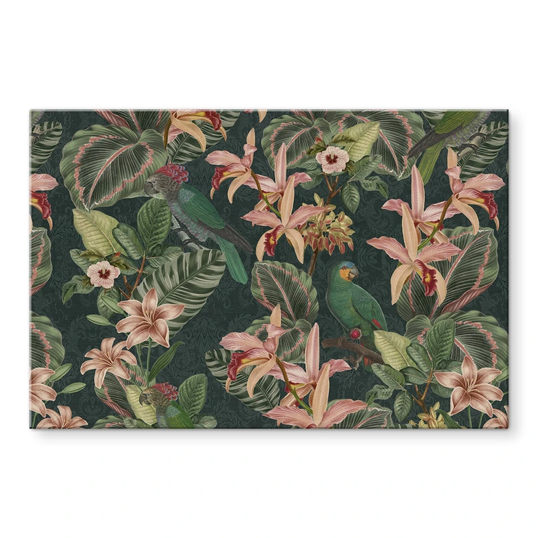 Spritzschutz Dschungel mit Papageien Nachtgrün - Bloomery Decor 