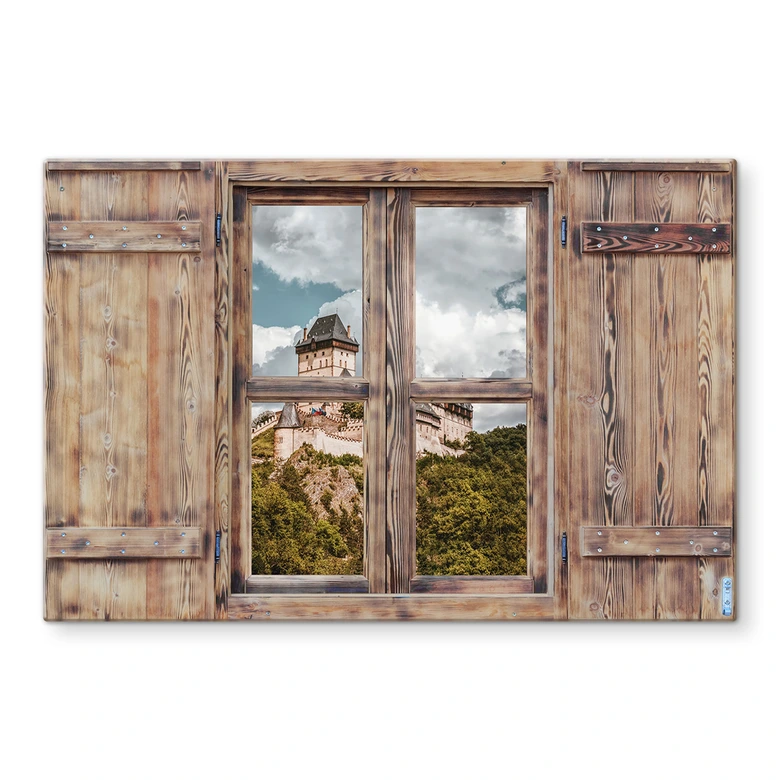 Spritzschutz 3D Holzfenster - Burg Karlstein 