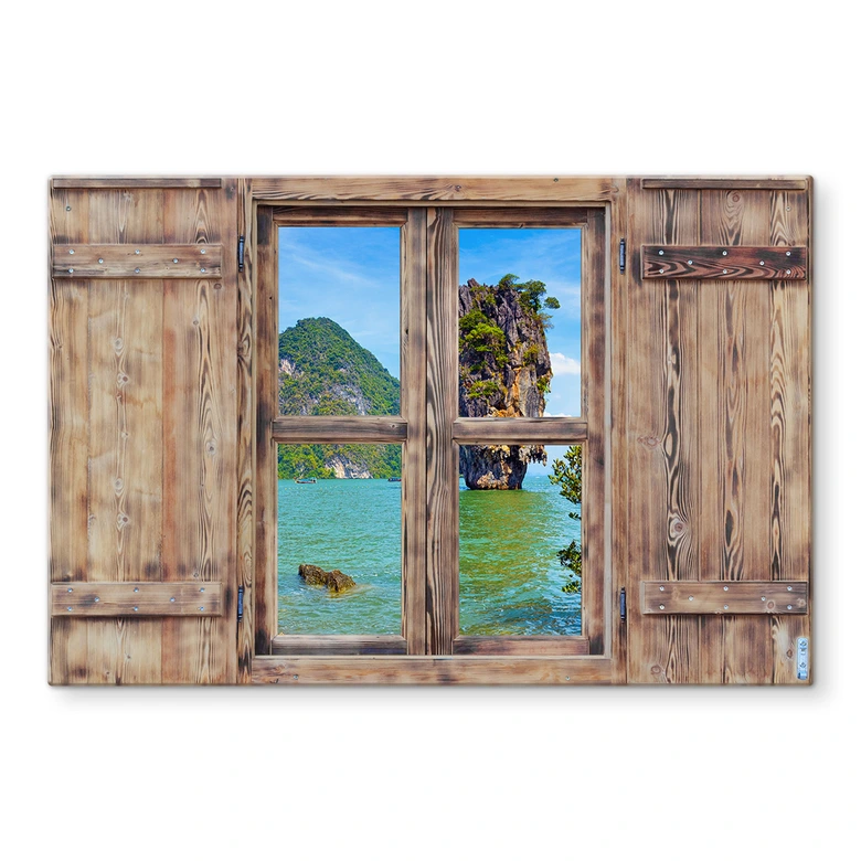 Crédence effet 3D Fenêtre en bois - Ile Khao Ta-Pu 