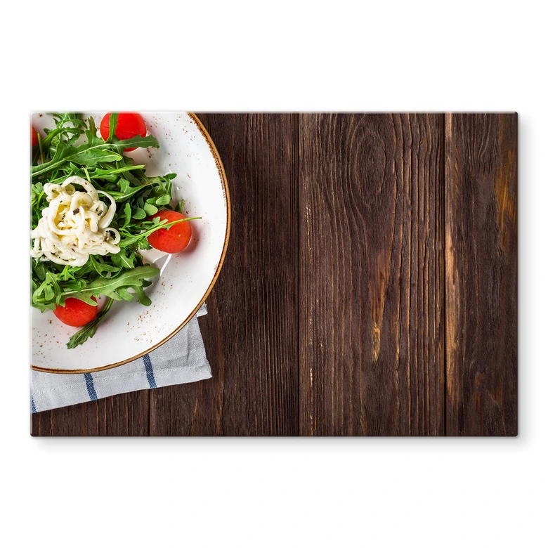 Spritzschutz Rucola und Tomaten 