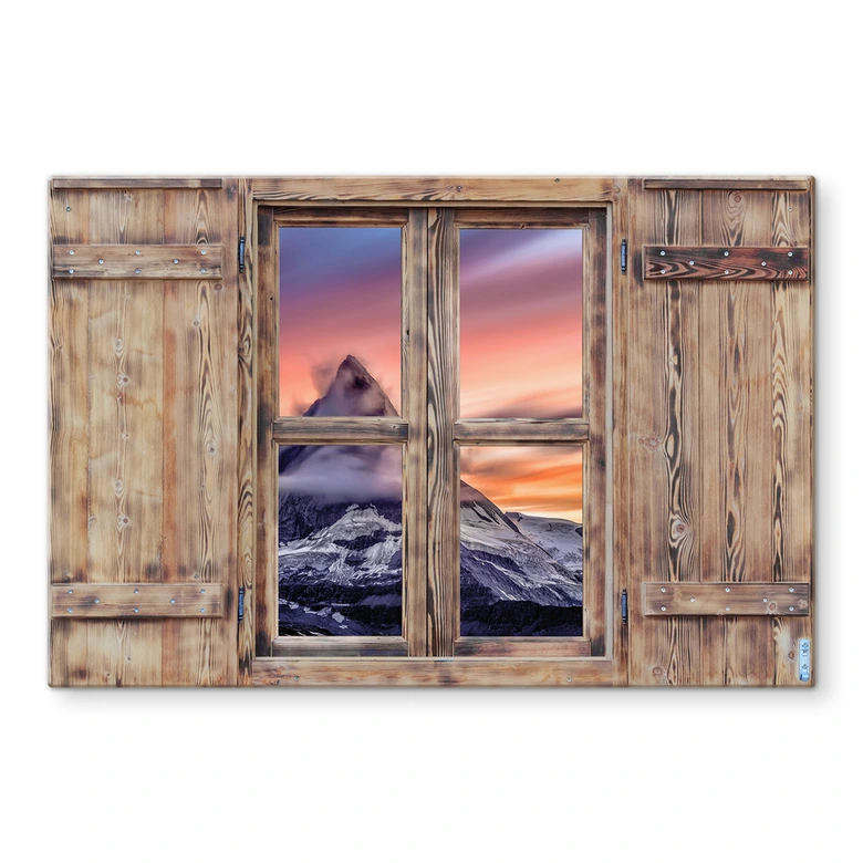 Spritzschutz 3D Holzfenster - Top of the Mountain 