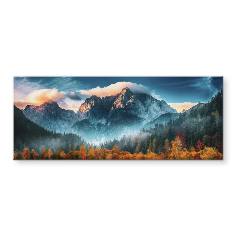 Spritzschutz Herbstliche Landschaft am Gipfel Triglav in den Julischen Alpen - Panorama 