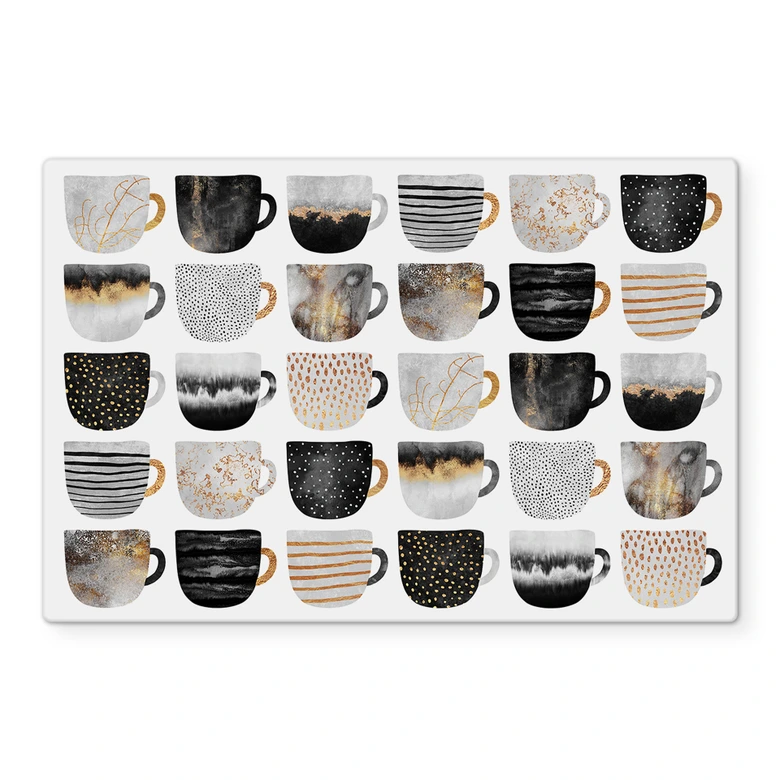 Kitchen Splashback Fredriksson - Coffee Cups: Pretty Black & Gold - Transparent 