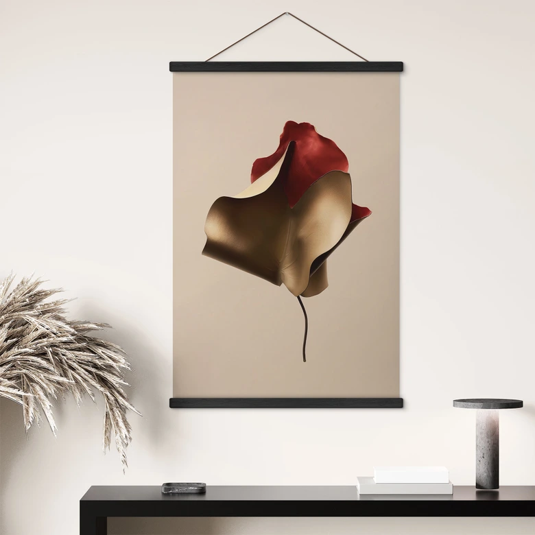 Stoffbild Elegantes Blatt in Gold und Rot - Alma 