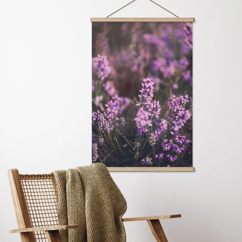 Stoffbild Lila Heideblüte im warmen Licht - Annie 