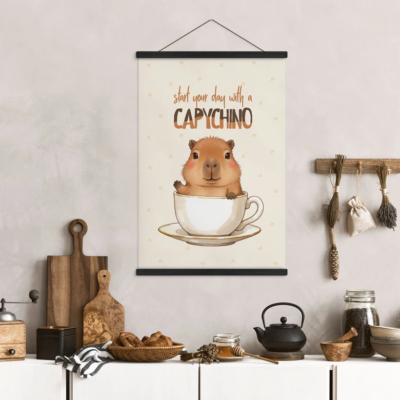 Textile poster Capybara in coffee - Capychino 