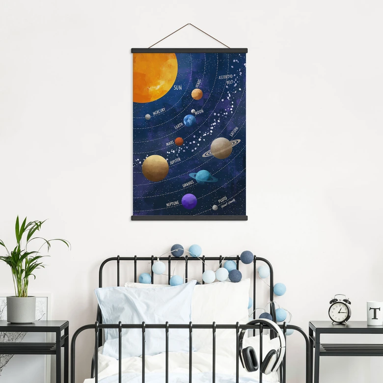 Stoffbild Sonnensystem mit Planeten und Sonne - Cats & Dotz 