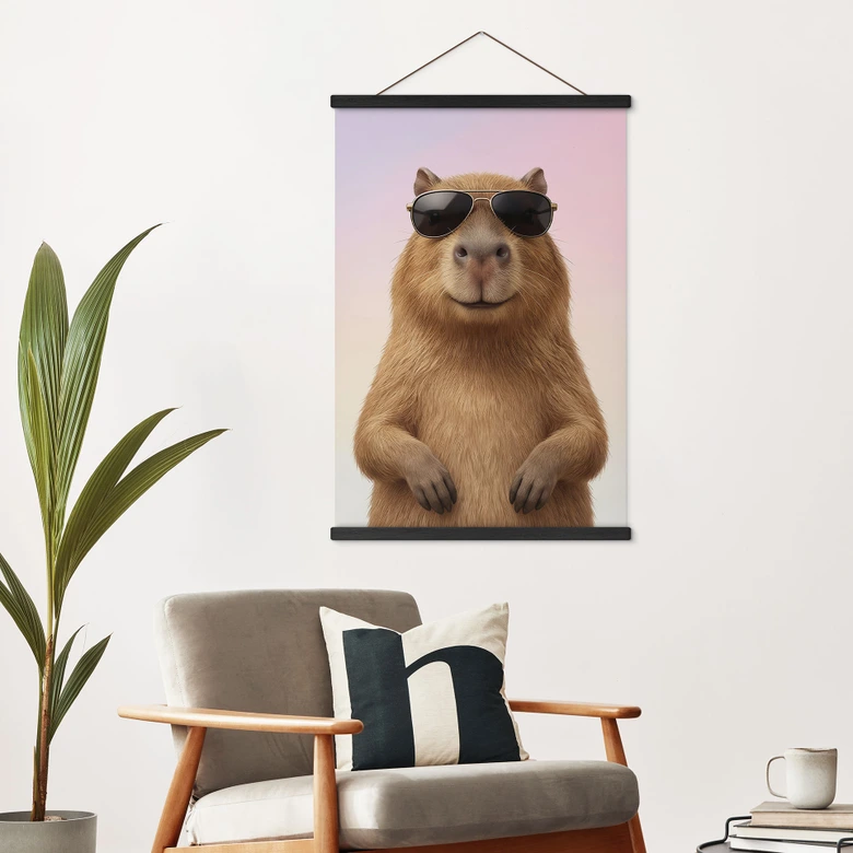 Stoffbild Cooles Capybara mit Sonnenbrille 