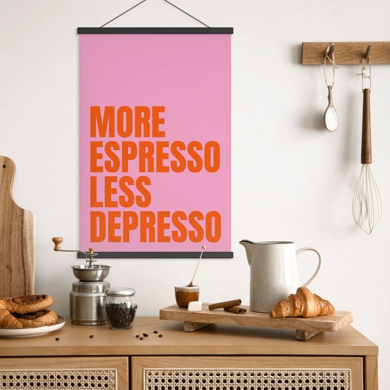 Obraz tkaniny Więcej Espresso mniej Depresso - Fritsch 