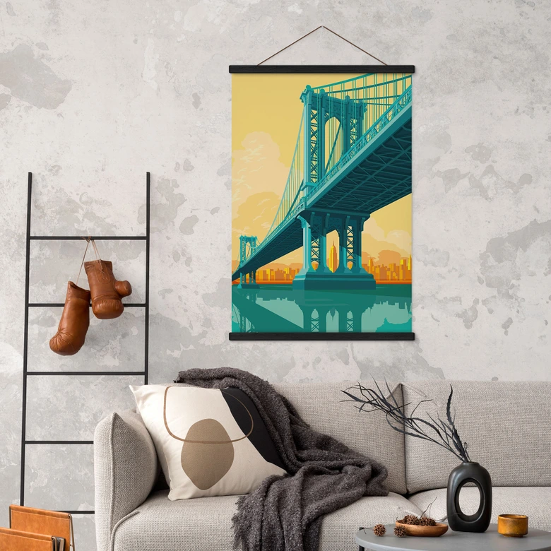 Textil poster stadsvy genom Manhattan Bridge - Heemskerk 