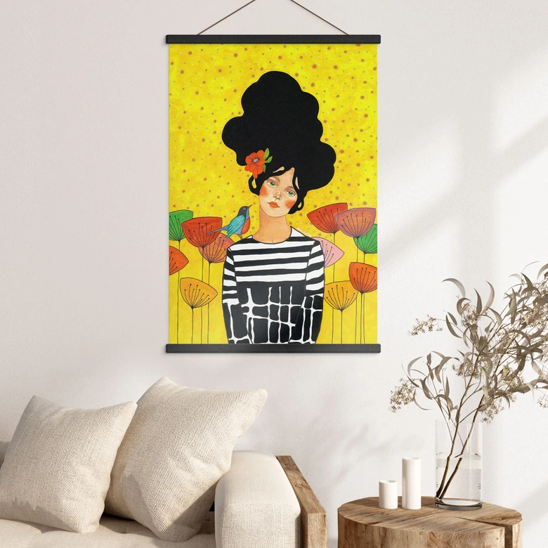 Póster de tela niña de las flores en jardín de verano - Hülya 