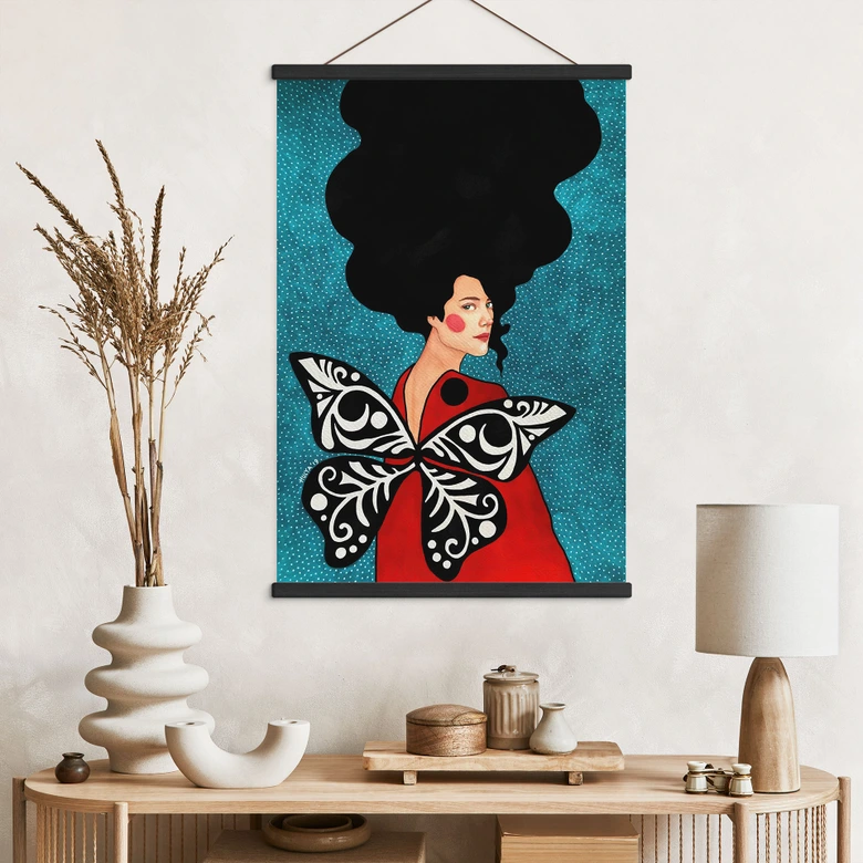 Póster de tela mujer con alas de mariposa - Hülya 