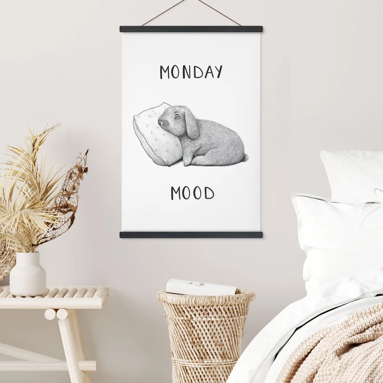 Obraz tkaniny Poniedziałkowy nastrój - Zając w poniedziałek rano - Korenkova 