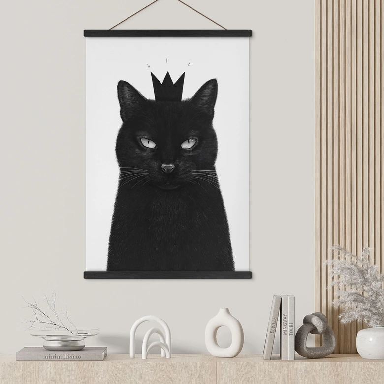 Obraz tkaniny czarny kot z koroną - Korenkova 
