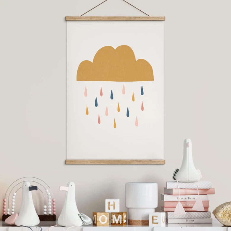 Textielposter Vrolijke regen in pastelkleuren - Menina Lisboa 
