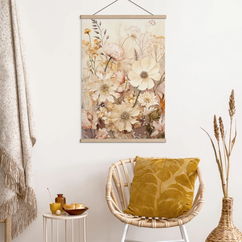 Stoffbild Vintage Blütenpracht auf der Wiese - Lola Peacock 