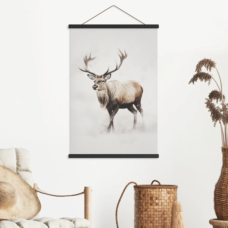 Stoffbild Hirsch im weißen Winter - Magnusson 