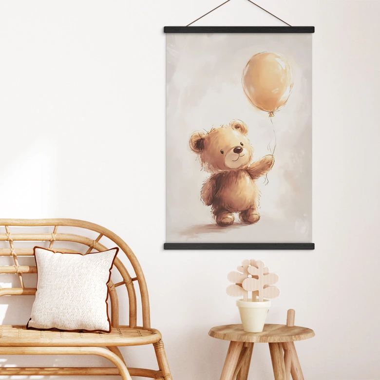 Tekstil plakat Lille bamse med ballon - Magnusson 