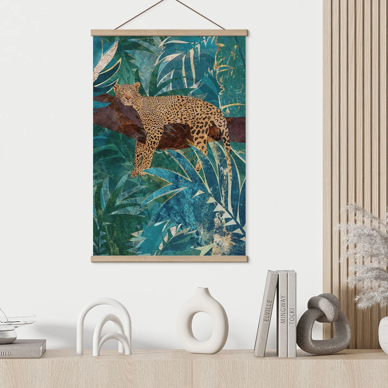 Stoffbild Leopard im smaragdgrünen Dschungel - Manovski 