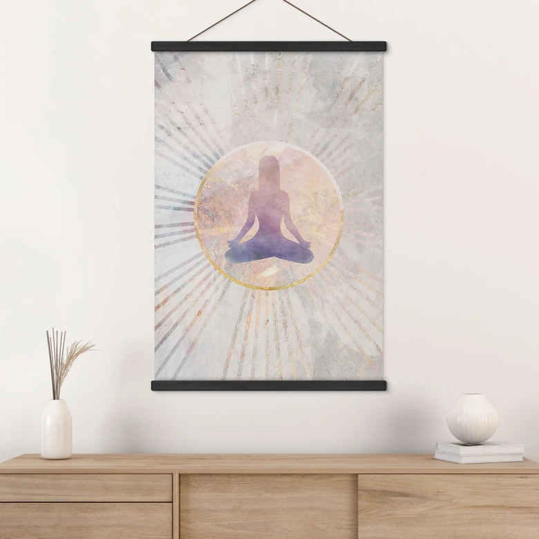 Stoffbild Lotussitz - Meditation im goldenen Licht - Manovski 