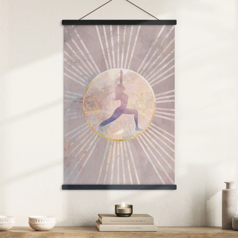 Póster de tela yoga saludo al sol rosa - Manovski 