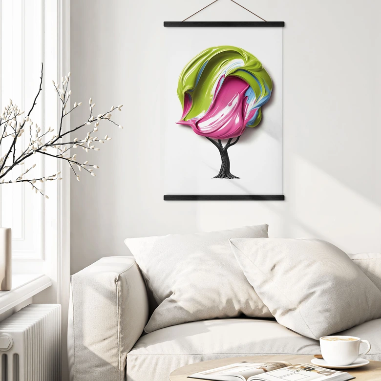 Stoffbild Baum mit bunter 3D-Krone - Mielu 