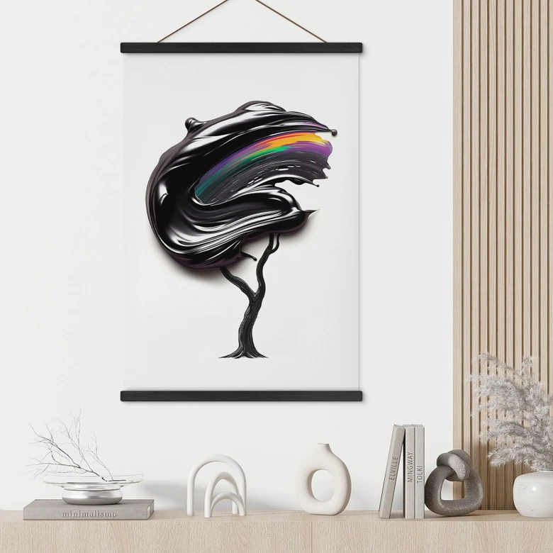 Tekstil plakat træ med sort 3D-krone - Mielu 