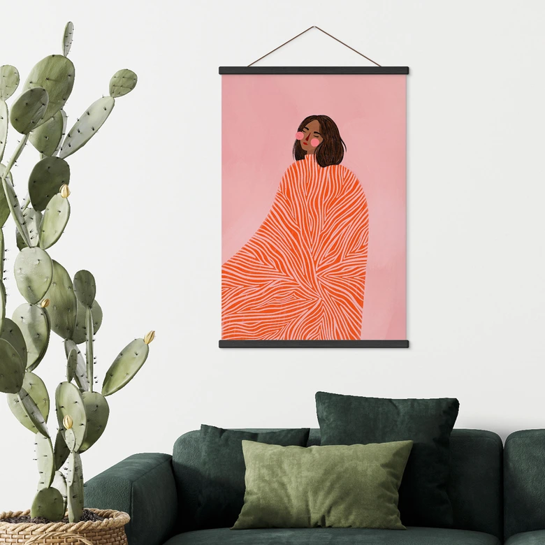 Stoffbild Frau mit orangefarbener Decke - Müller 