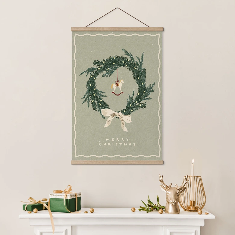 Tekstil plakat Julekrans med gyngehest - NKTN 
