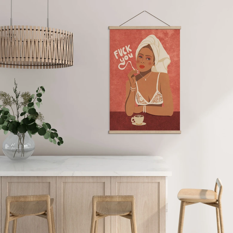 Stoffbild Fuck you - Kaffee mit Zigarette | Feminismus - Oltmanns 