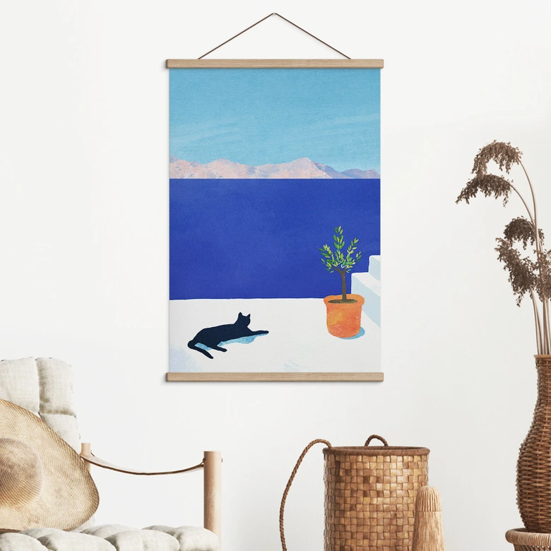 Stoffbild Siesta mit Katze am Meer - Rivers 