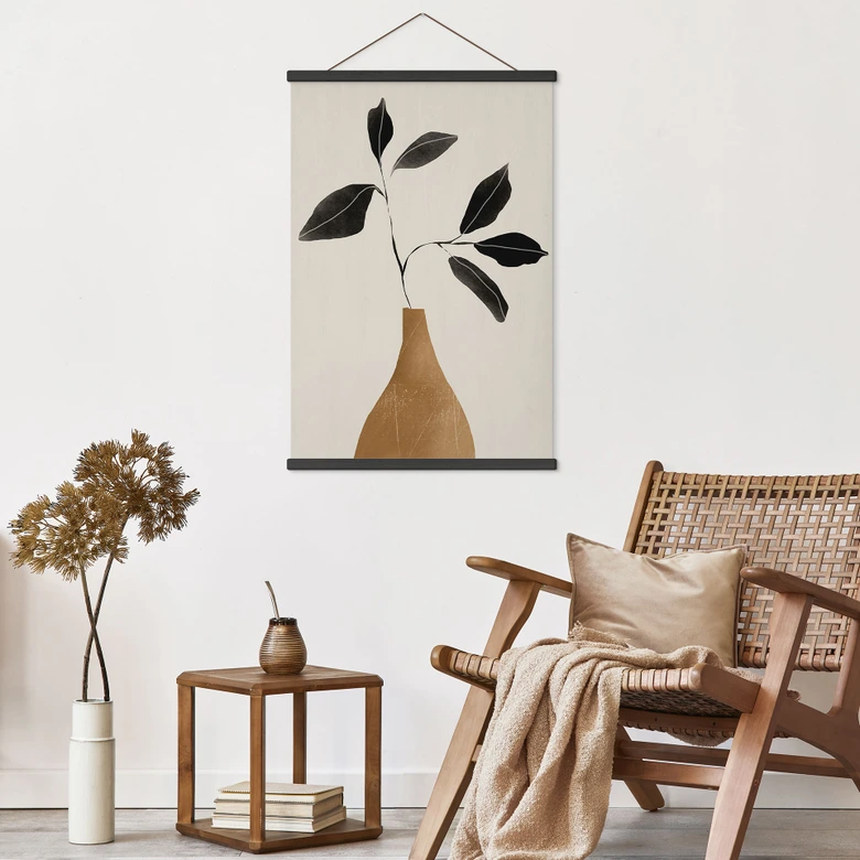 Stoffbild Zweig in goldener Vase - ThingDesign 
