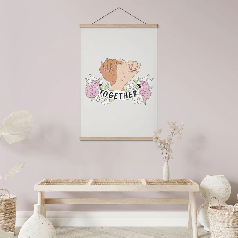 Affiche textile Together Sisterhood Floral Hände 